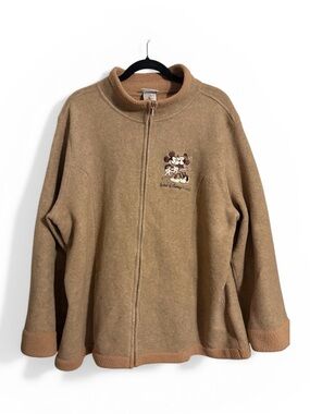 Disney Parks Authentic Mickey & Minnie Brown Zip Up Fleece Jacket - Unisex 2XL